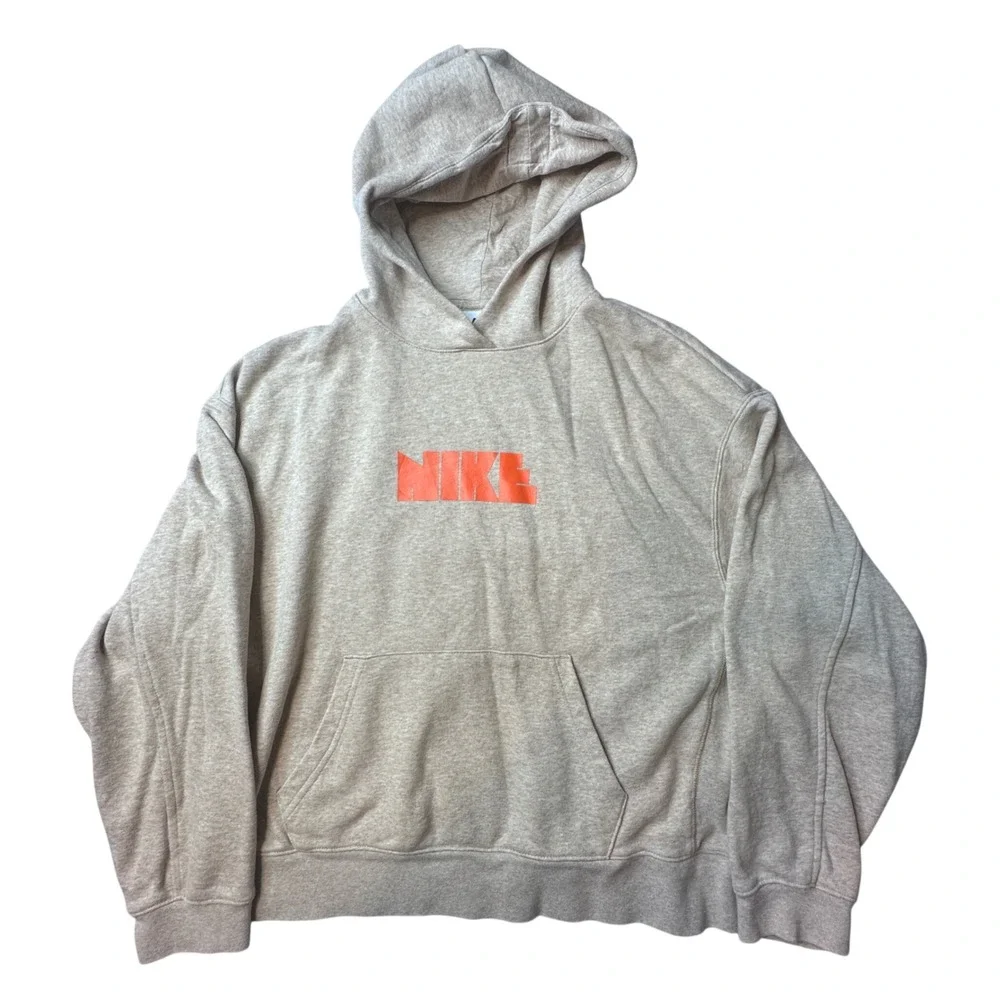 Nike Hoodie Womens L Tan DO6851-200 Sportswear Fleece Orange Logo Pullover Sweat